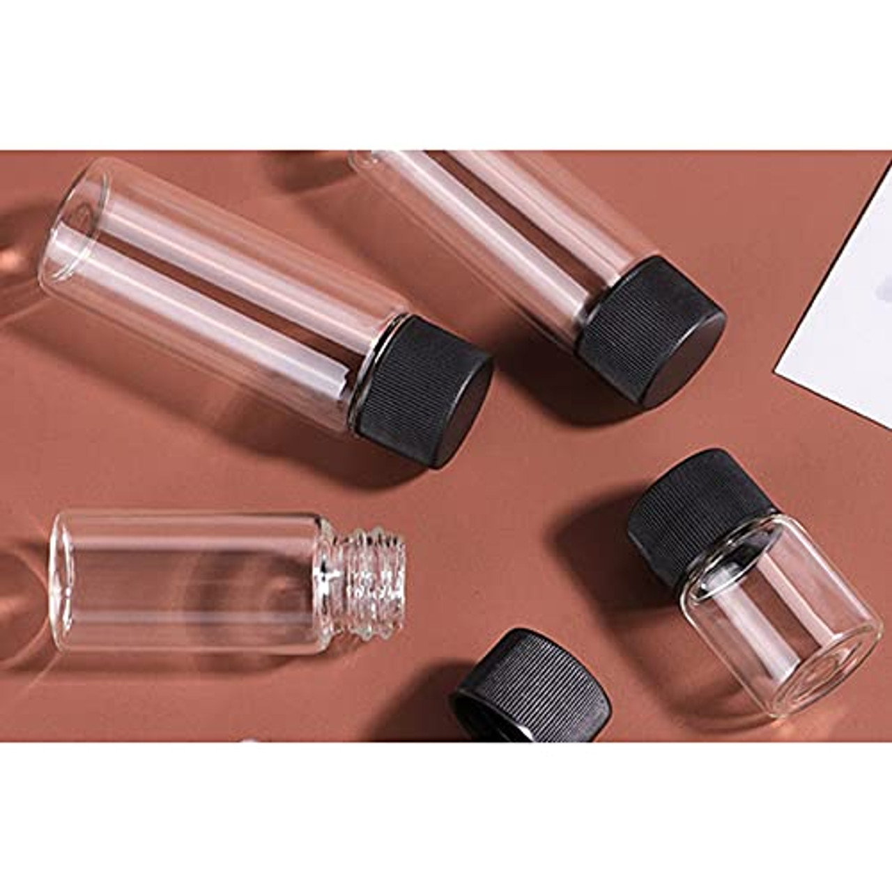 100pcs 5ml Transparent Clear Small Glass Vials Bottles Containers With  Black Cap Liquid Sampling Sample Glass Bottles - AliExpress