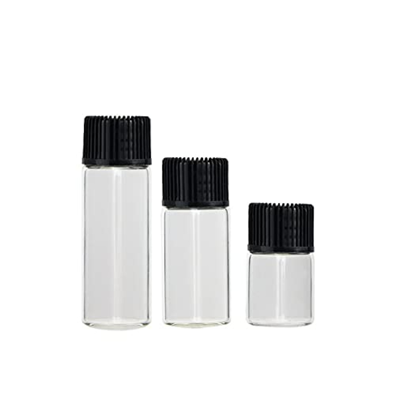 Clear Liquid Sample Glass Bottles with Caps for Cosmetics (1 oz