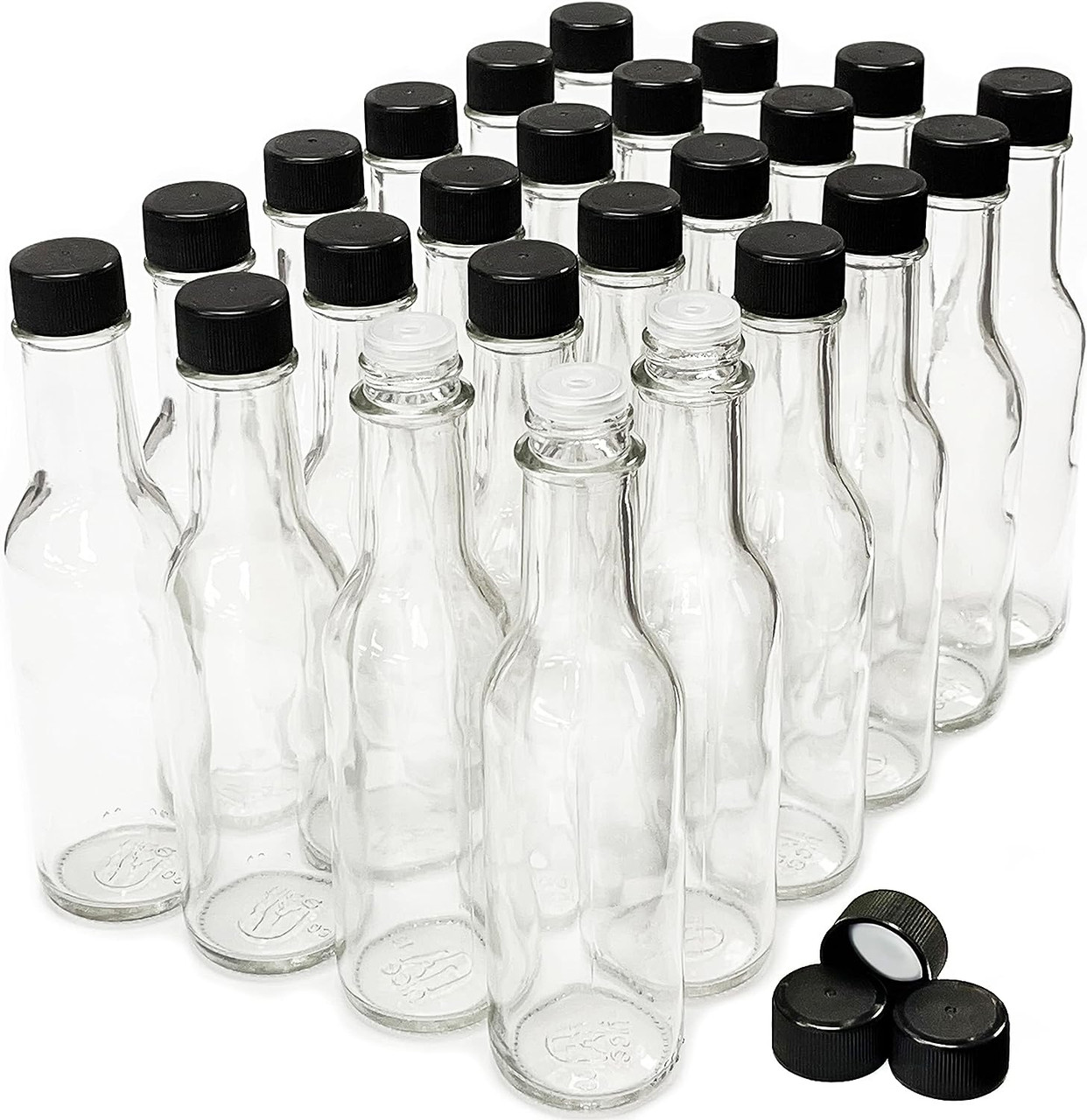 5 oz, Glass Woozy Hot Sauce Bottles - Case of 24 with Screw Caps