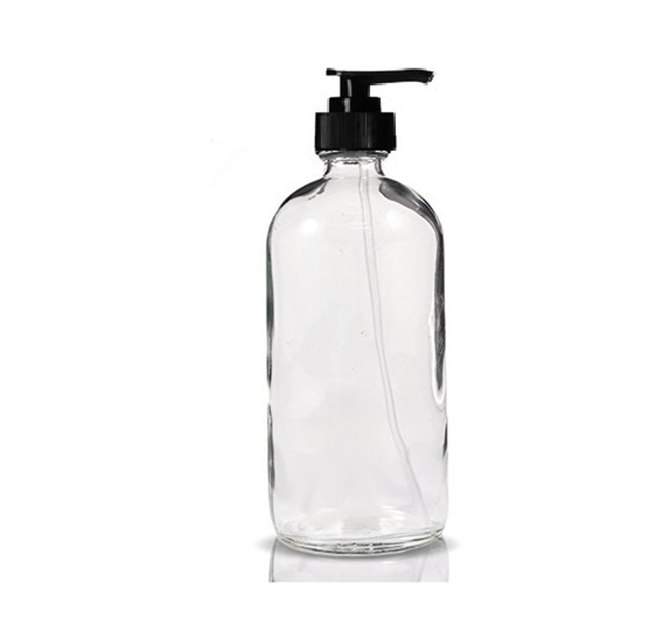 16oz Clear Glass Boston Round Bottles (White Lotion Pump) - 12/Case, Clear Type III 28-400