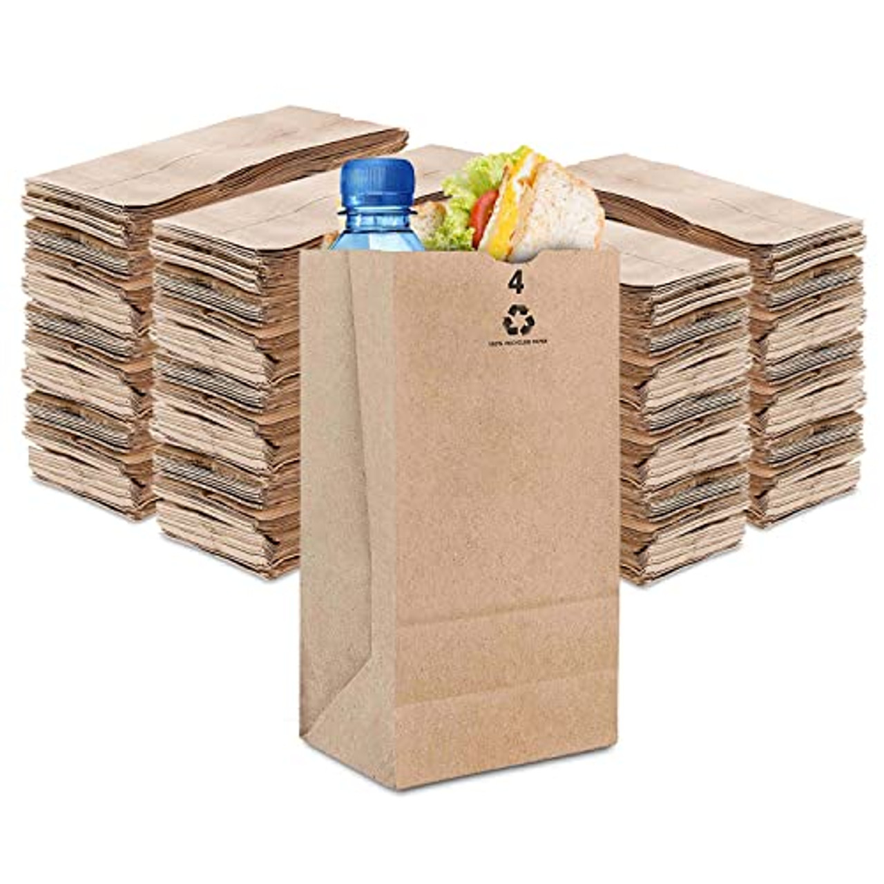 Take Out Essentials 4 lb White Paper Bag (100 Ct) - Eco Friendly Lunch Bags  - Kraft Paper Bags for Packing Lunch Sack Lunch Food Service Bags (4 lb