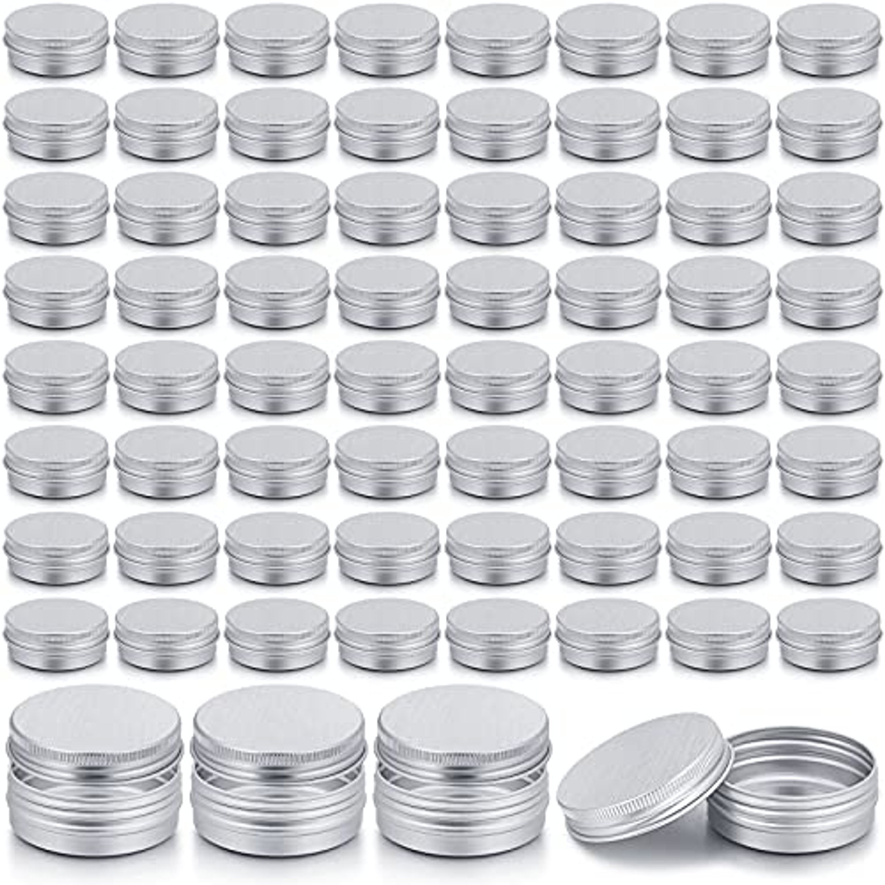 64 Pieces Screw Top Round Tin Cans Aluminum Tin Jar with Screw Lid, Lip  Balm Tin Containers Bottle Empty Travel Cosmetic Sample Tin Cans Container  for DIY (Silver, 1 oz)