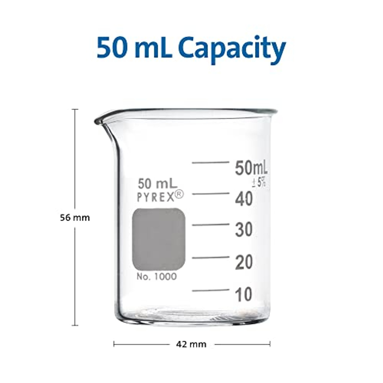 Beakers, Low Form, Borosilicate Glass, 50 mL, 12 Pack