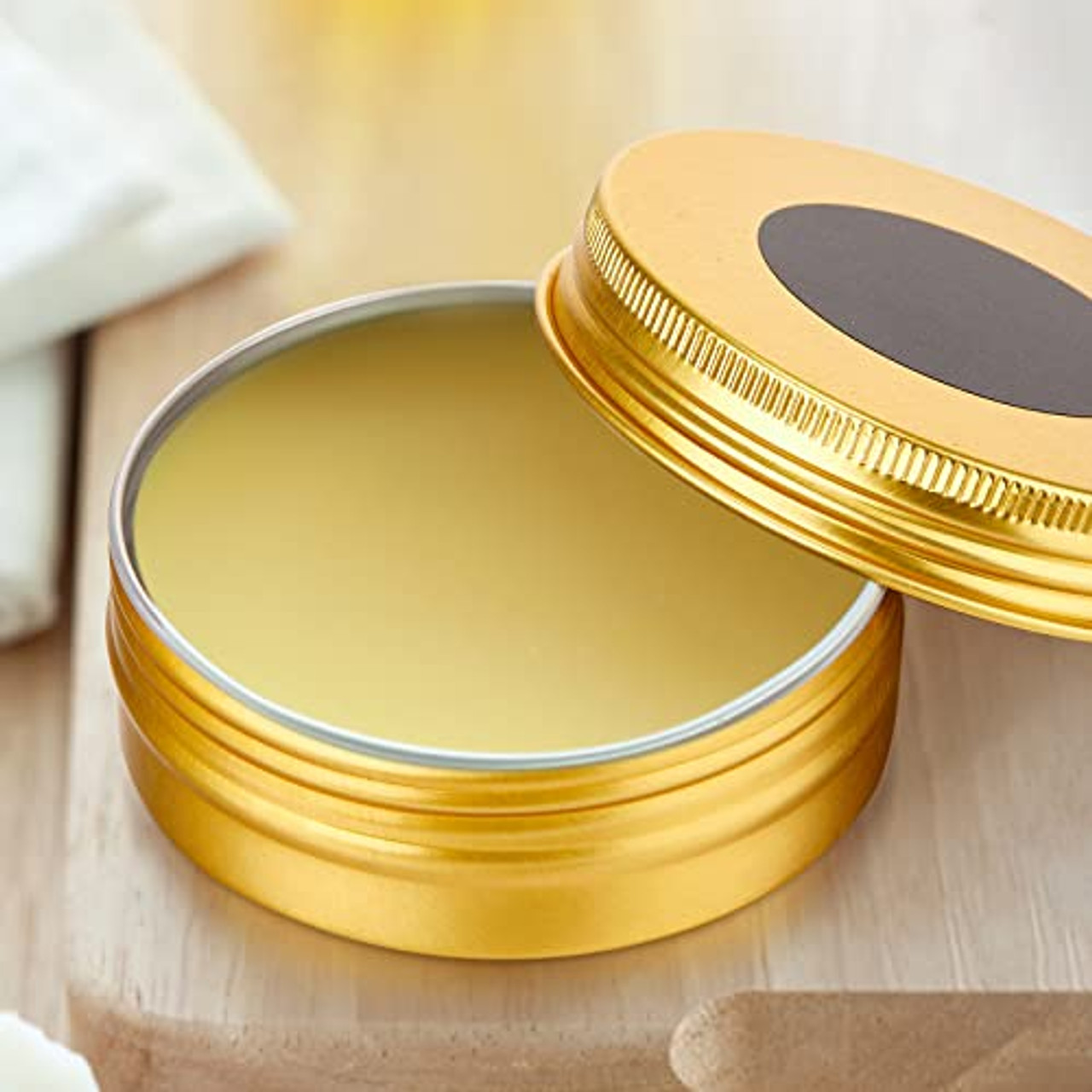 Kenning 150 Pack 2 Oz Aluminum Tin Metal Round Tins Storage Jar Containers  with Screw Lid Empty Tin Cans with Lids, 150 Chalk Labels, Chalk Maker for  Cosmetic Lip Balm Cream Candles, Gold()