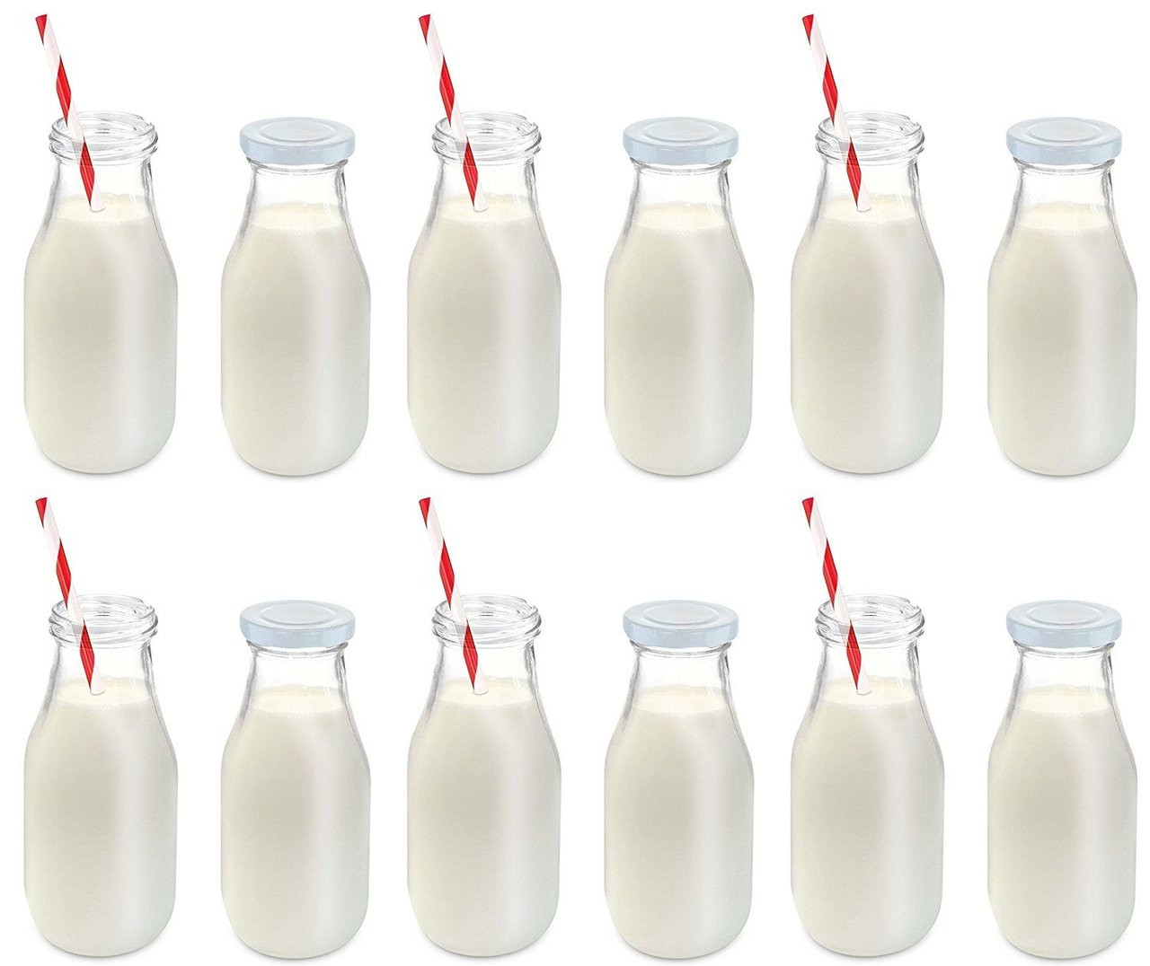 12 Pack 11 Oz Clear Glass Favor Milk Bottles With Lids