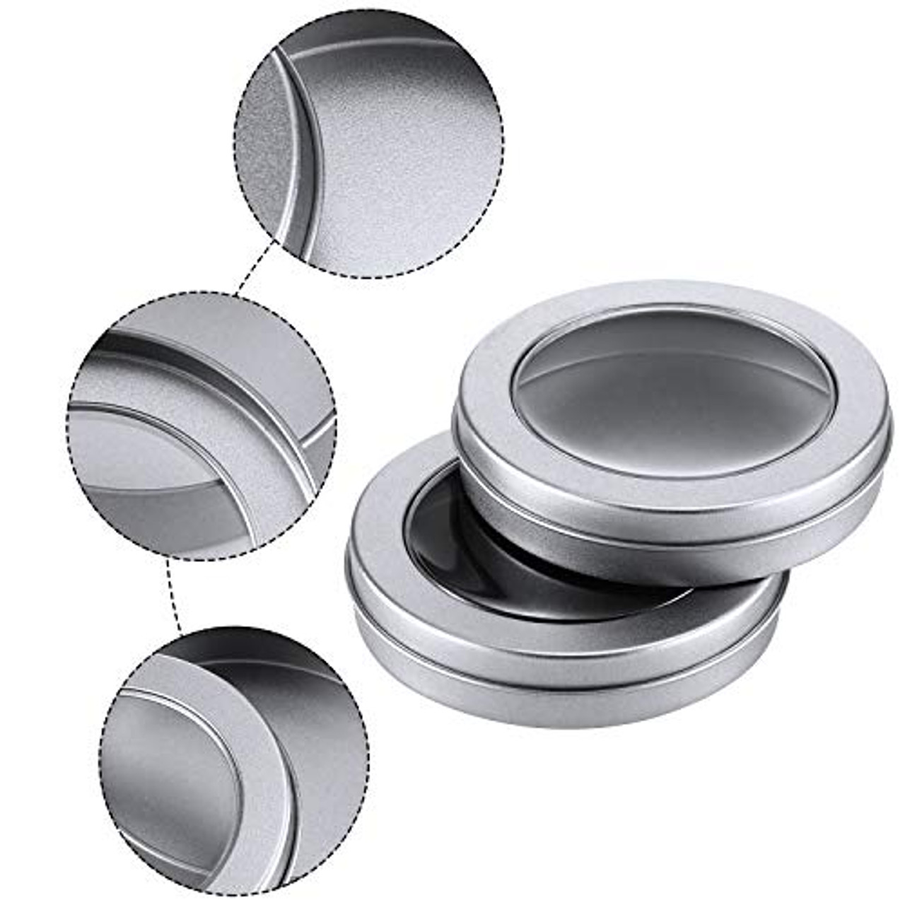 4 Oz Metal Tin Cans round Tin Containers Empty Tin Cans with Clear Top Lid  Spice
