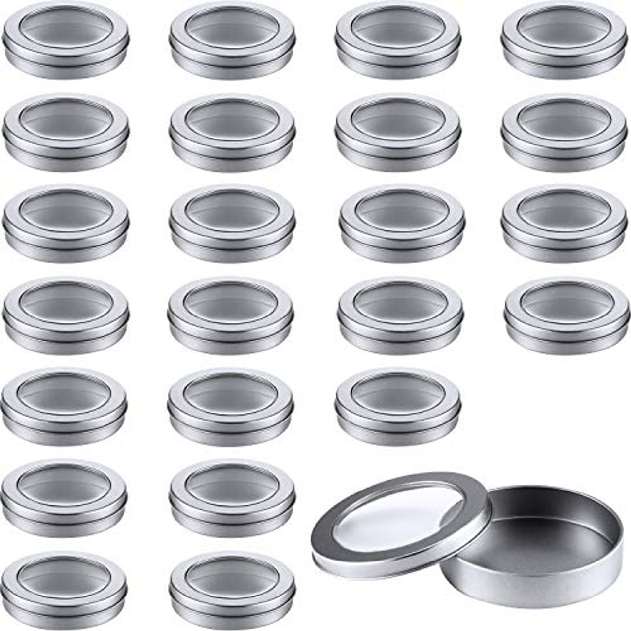 4 oz Metal Tin Cans Round Tin Containers Empty Tin Cans with Clear Top Lid  Spice