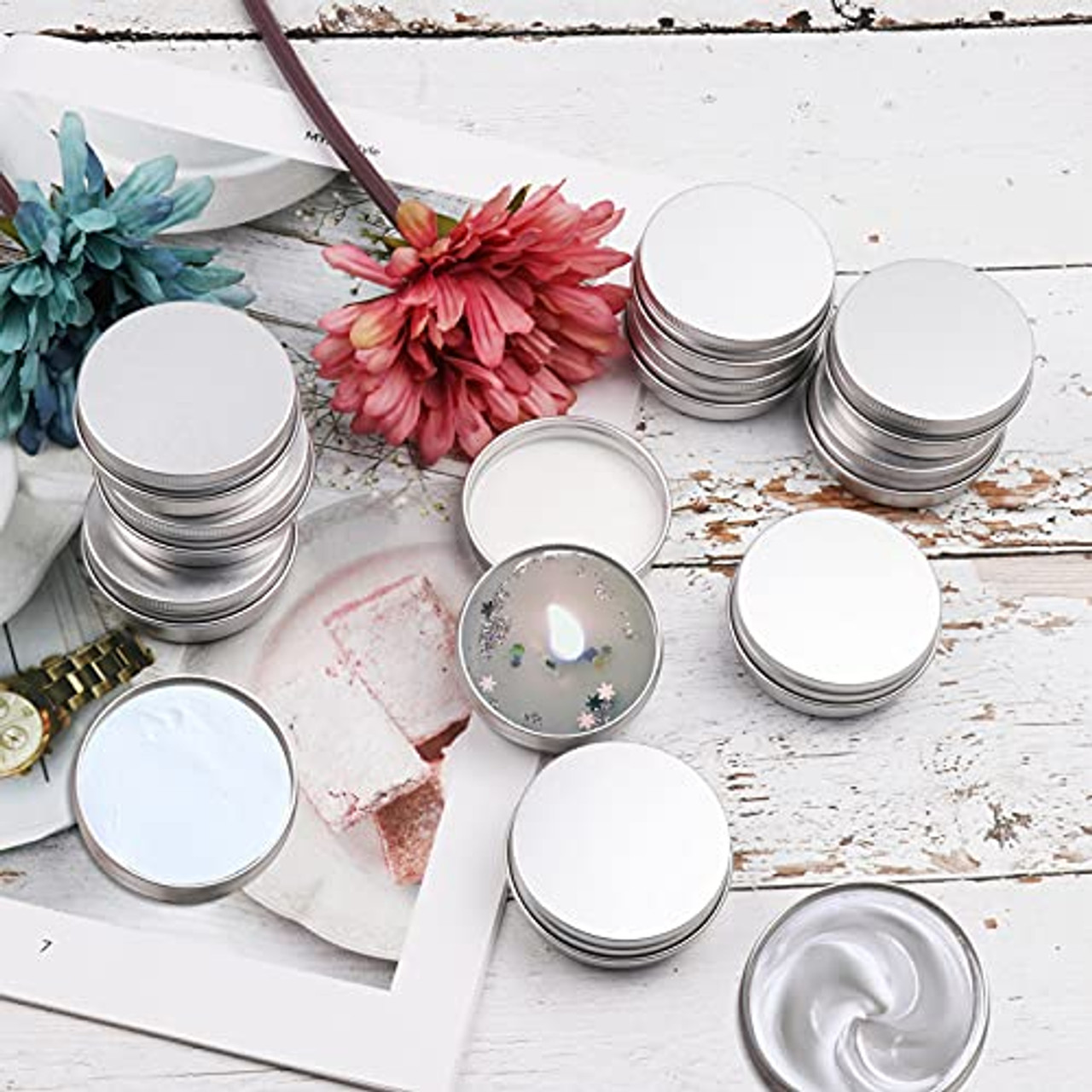Tysun 60 Pack 2oz Metal Tins with Lids Aluminum Round Tin Candle Containers  Candle Tins with