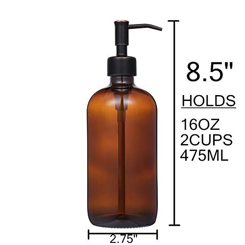 6 Pack Empty Amber Glass Pump Bottles, 2 Pack 16 Ounce and 4 Pack 8 ...