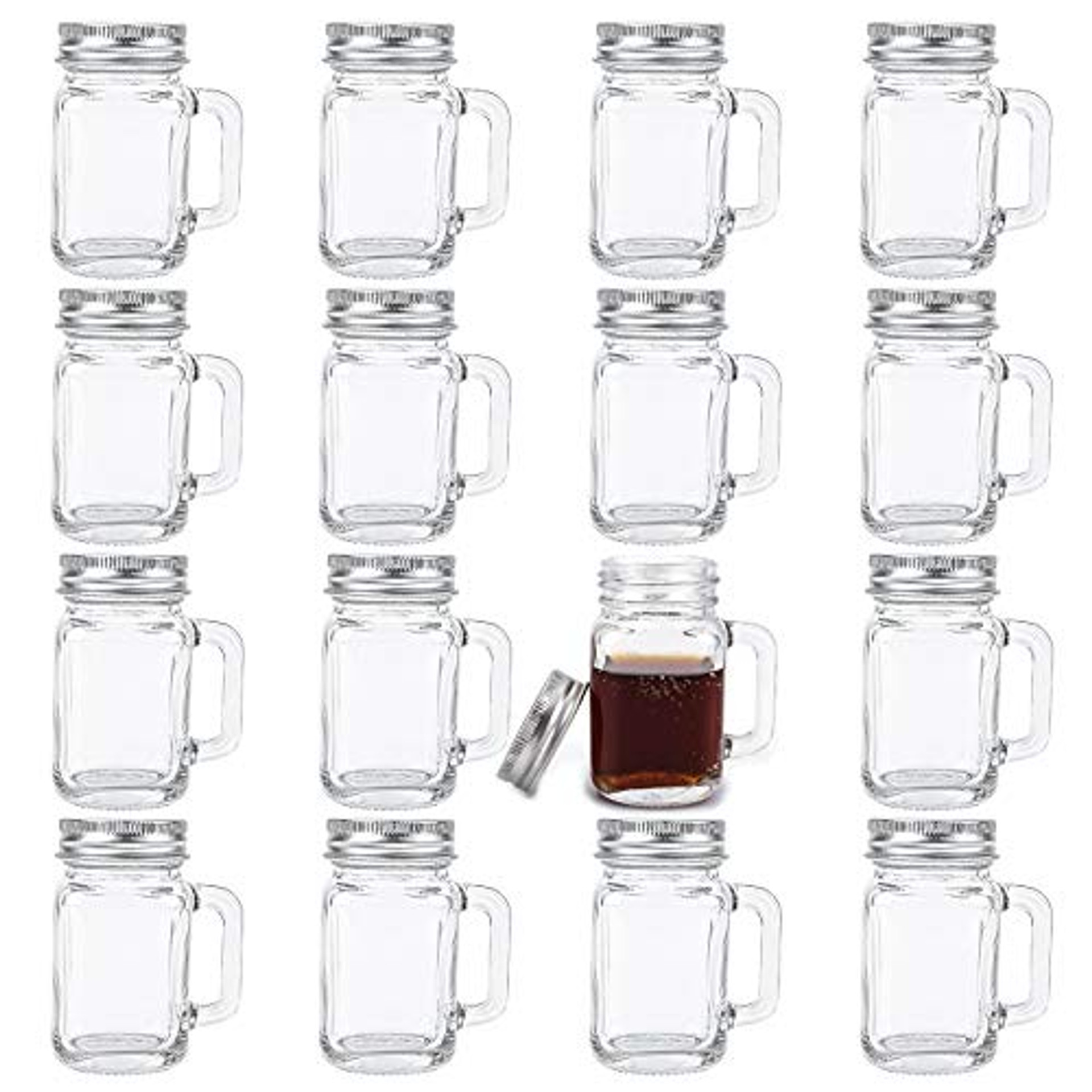 2 oz, Mason Jar Shot Glasses with Handles and Silver Lids (Set of 8