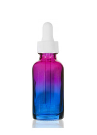 1 Oz Multi Fade Cosmic Cranberry and Teal blue w/ White Regular Dropper