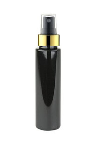 1 oz Black Cylinder PET Bottle w/ Black-Gold Fine Mist Sprayers - Pack of 120