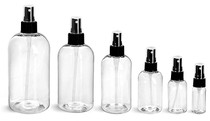 Product - 2 oz Clear PET Boston Round Plastic Bottle - w/ Black Fine Mist Sprayer