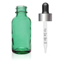 2 Oz Caribbean Green Glass Bottle w/ Black Matte Silver Calibrated Glass Dropper