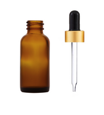 1 oz Amber Glass Bottle w/ Black Matt Gold Regular Glass Dropper
