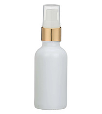 1 Oz Matt White Glass Bottle w/ White-Matte Gold Treatment Pump