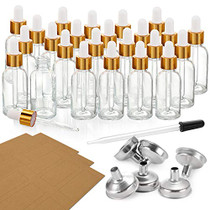 24 Pcs, 1 oz Dropper Bottles (30ml) with 6 Funnels & 1 Long Dropper - Clear Glass Bottles for Essential Oils with Eye Droppers - Tincture Bottles, Leak Proof Travel Bottles for Liquids, Golden Cap