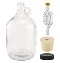 1 Gallon Glass Fermenting Jug with Handle, 6.5 Rubber Stopper, Twin Bubble Airlock, Black Plastic Lid (Set of 1)