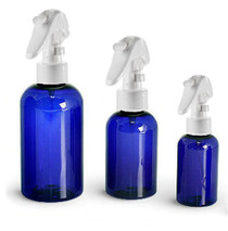 4 oz Blue Plastic PET Boston Round Bottle w/ Mini Trigger Spray