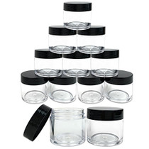 12 Piece 1 oz. USA Acrylic Round Clear Jars with Flat Top Lids for Creams, Lotions, Make Up, Cosmetics, Samples, Herbs, Ointments (12 Pieces Jars + Lids, BLACK)