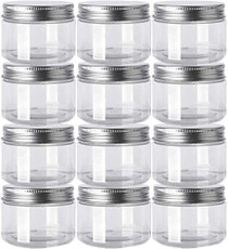 12 Pack Clear Plastic Jars Containers with Screw On Lids,Refillable Wide-Mouth Plastic Slime Storage Containers for Beauty Products,Kitchen & Household Storage - BPA Free (1.7 Onuce)