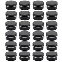 Foraineam 24 Pack 1 oz. Aluminum Round Lip Balm Tin Container Bottle with Screw Lid - Black Empty Tins for Salve, Powder, Spice, or Candies
