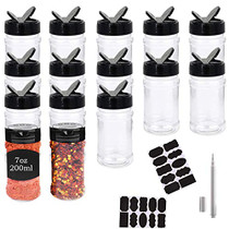 16 Pack 7oz Clear Plastic Spice Jars Storage Bottle Containers,Seasoning Containers Bottles with Black Cap,Perfect for Storing Spice,Herbs and Powders(Provide chalkboard labels,Chalk Marker)
