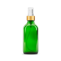 4 Oz Green Glass Bottle with  White Gold Fine Mist Sprayers  - Case of  64