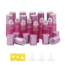 17pcs 5ml Rolling Glass Bottle for Essential Oil Colorful Roller Bottles with Stainless Steel Roller Balls & Funnels Reusable Bottle, perfect for travel, carrying outside (Matte Pink)