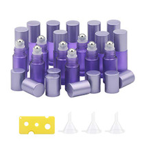 17pcs 5ml Rolling Glass Bottle for Essential Oil Colorful Roller Bottles with Stainless Steel Roller Balls & Funnels Reusable Bottle, perfect for travel, carrying outside (Matte Purple)