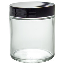 8 oz CLEAR GLASS Jar Straight Sided w/ Black Plastic Lined Cap - pack of 6