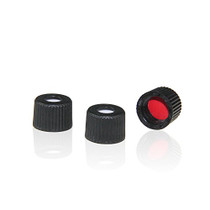 HPLC LC 8-425 Screw Thread Vial Caps, 8 mm, PTFE/Silicone Septa, Black, Polypropylene, 100 pcs/pk