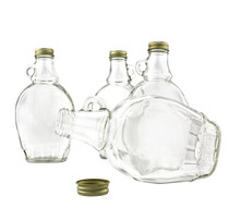 8 Ounce, 12 Pack, Empty Glass Syrup Bottles For Canning, with Gold Metal Lids, Glass Maple Syrup Bottles