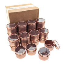 mimipack 24 Pack Tins 2 oz Rose Gold Deep Round Tins with Clear Window Lids Use for Candle Tins, Cosmetics Tin Containers, Lip Balm, Party Favors Tins, Bulk Tins