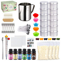Candle Making Kit, Deluxe Candle Making Supplies, DIY Gifts for Mother's Day, Including Pouring Pot, Beeswax, Color Dye, Fragrance Oil, Thermometer, Candle Tins, Molds, Wicks, Stickers, Wicks Holders