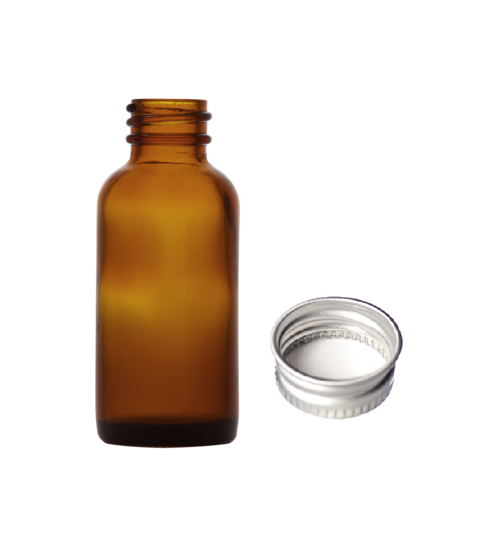 1 oz (30ml) Amber Glass Bottle w/ Foam Lined Silver Lid