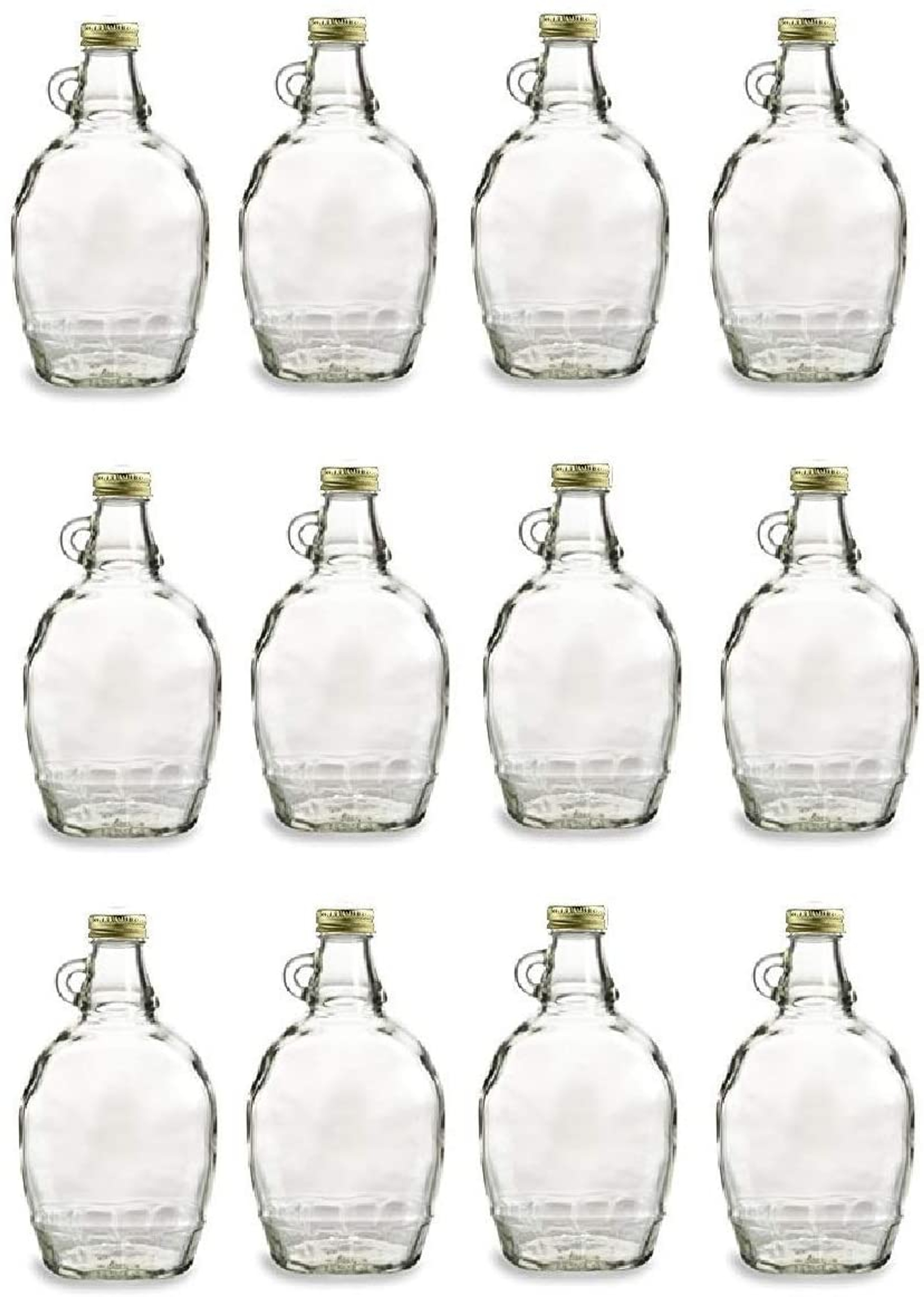 12 Ounce, 12 Pack, Empty Glass Syrup Bottles For Canning, with Metal Lids, Glass Maple Syrup Bottles