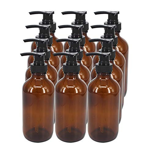 8Oz Amber Glass Pump Bottles 8 Pack, Empty Refillable Shampoo Bottles