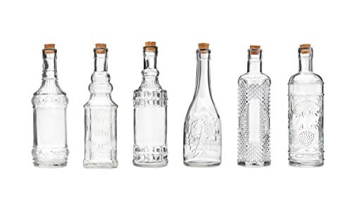 Shabby Chic Clear Vintage Glass Bottles Set (5 Pack, Assorted Designs)