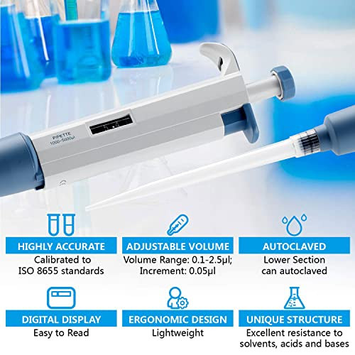 Micropipette Monocanal Réglable 20-200 µl - Pour Laboratoire, Précision Haute - Avec Huile De Calibration Et Clé - 4