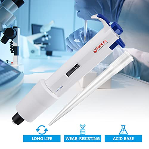 Produktbild von Four E'S Einkanal-Mikropipette 10–100 µL – Verstellbar, Autoklavierbar, Inkl. 30 Spitzen