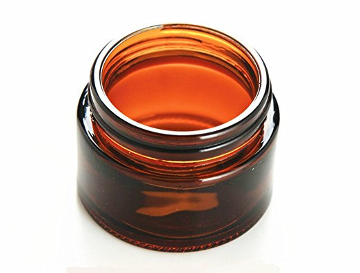 1 oz Glass AMBER Cream Jar with White Insert and Black Lid
