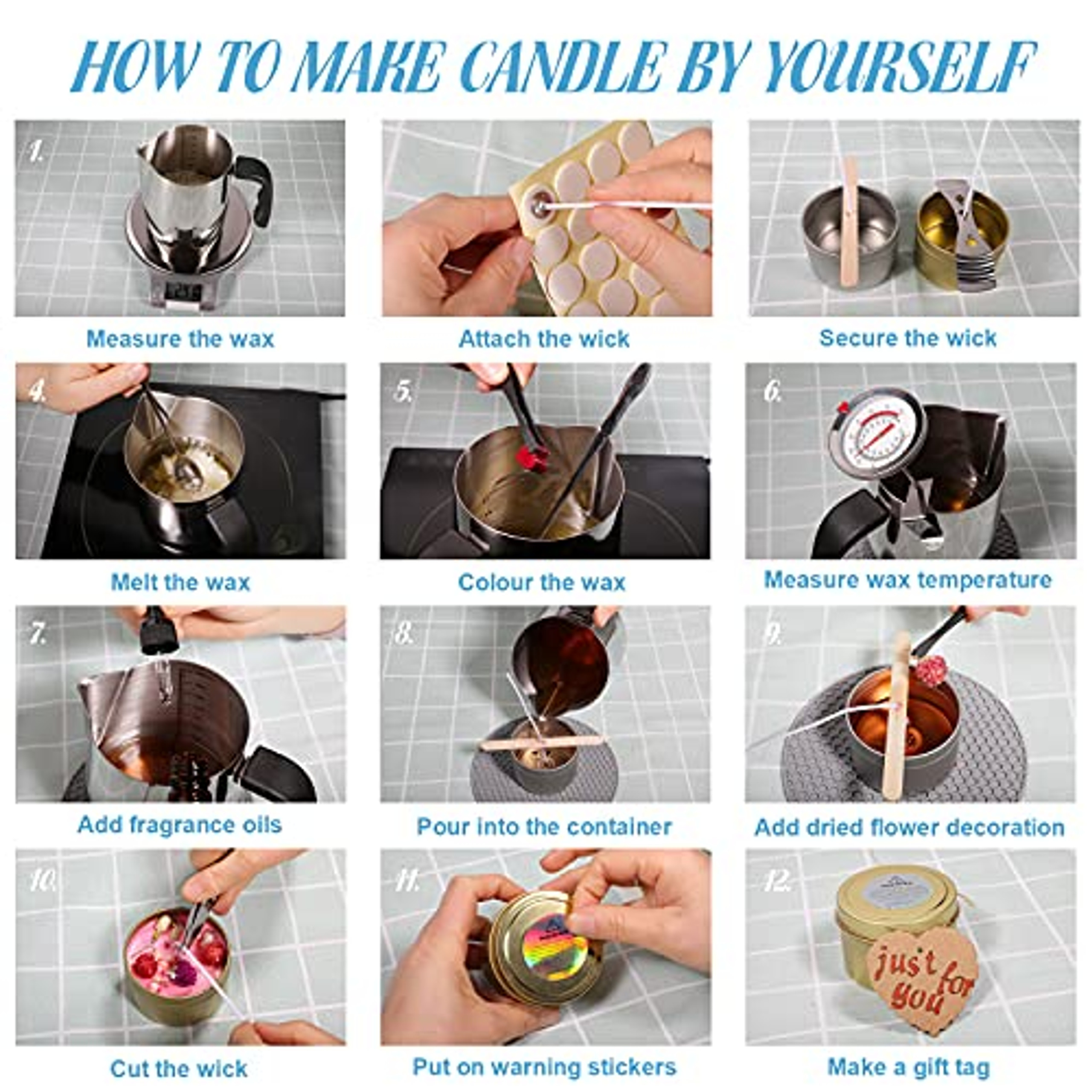 Candle Making Kit with Wax Melter Plate for DIY Candle Making, 1lbs