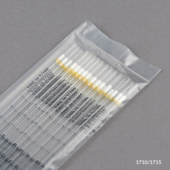 Serological Pipette, 1mL, PS, Standard Tip, 275mm, STERILE, Yellow Band, 25/Pack, 40 Packs/Unit