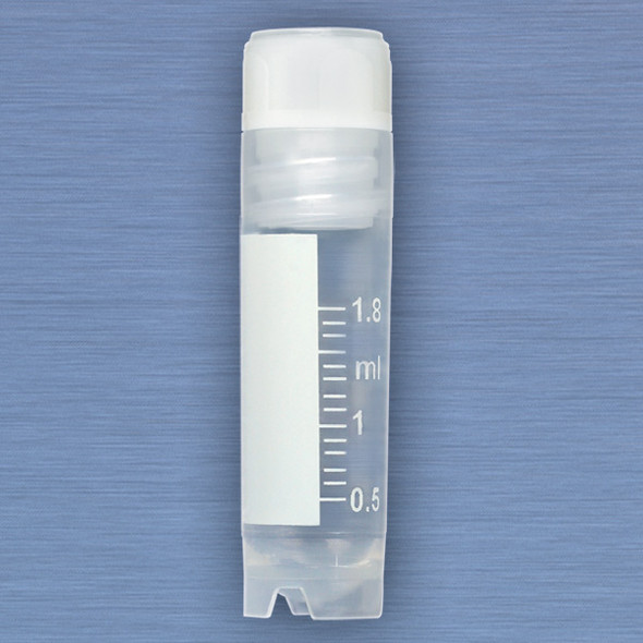 CryoCLEAR vials, 2.0mL, STERILE, Internal Threads, Attached Screwcap with Co-Molded Thermoplastic Elastomer (TPE) Sealing Layer, Round Bottom, Self-Standing, Printed Graduations, Writing Space and Barcode, 50/Bag, 10 Bags/Case