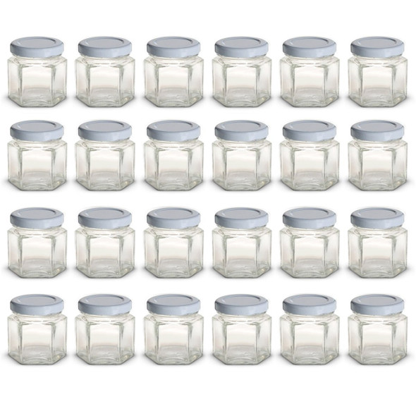 GCP Products 20 Pack 6Oz Hexagon Glass Jars With Gold Plastisol Lined Lids  And Labels Spice Jars Crafts Canning Jars For Jam Honey Jelly W…