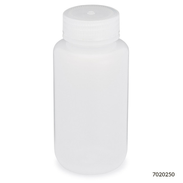 Bottle, Wide Mouth, LDPE Bottle, Attached PP Screw Cap, 250mL, 12/Pack