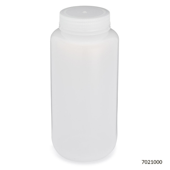 Bottle, Wide Mouth, LDPE Bottle, Attached PP Screw Cap, 1000mL, 6/Pack