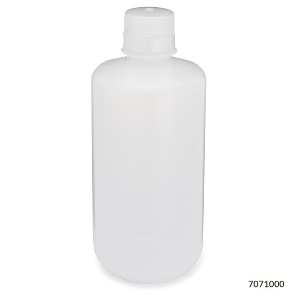 Bottle, Narrow Mouth, LDPE Bottle, Attached PP Screw Cap, 1000mL, 6/Pack