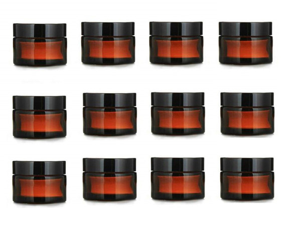 12 Pcs, 20G, Amber Glass Face Cream Pot Jar With Screw Cap And Liner